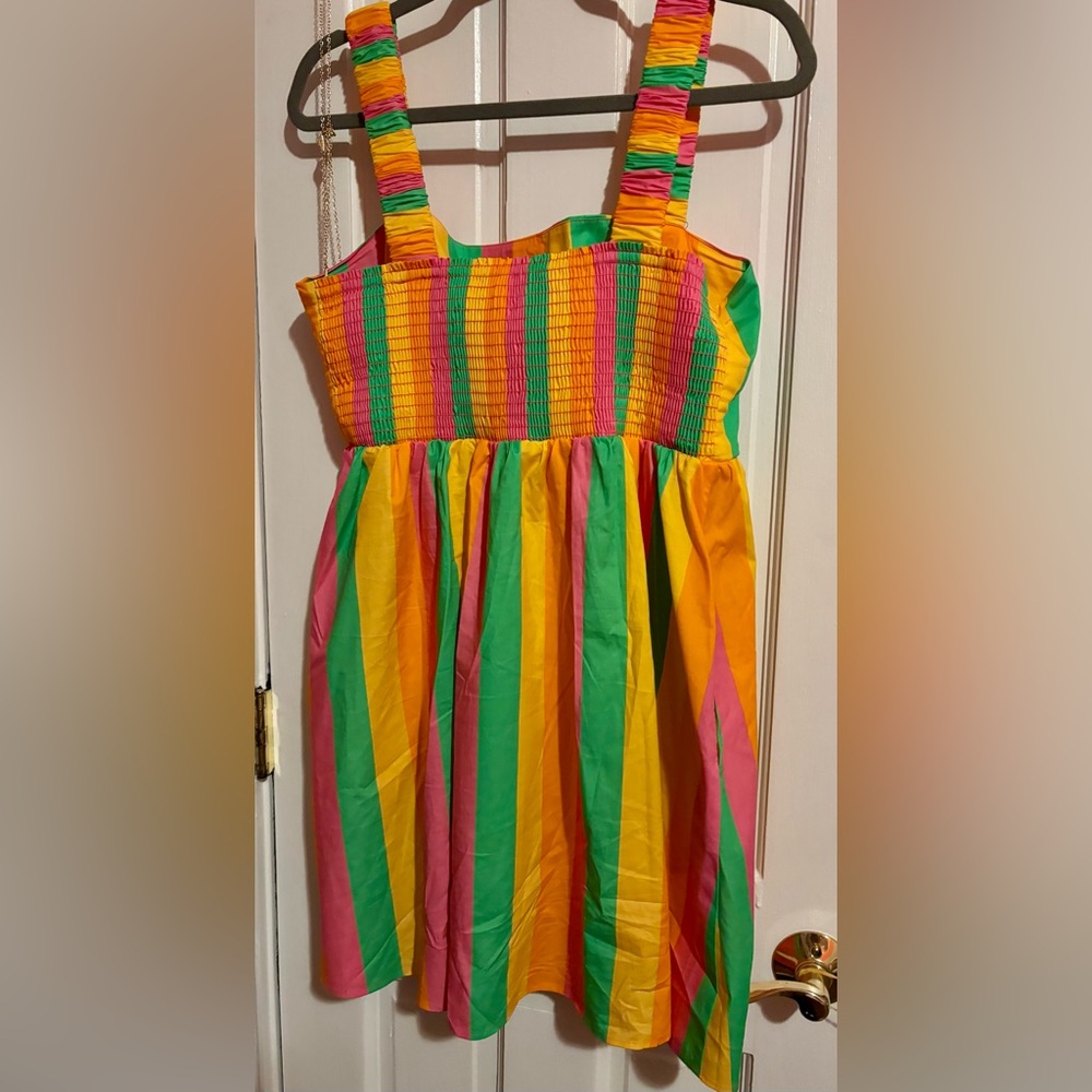 Bright Multi-Stripe Mini Dress - Square Neck, Sleeveless - Picture 5 of 7